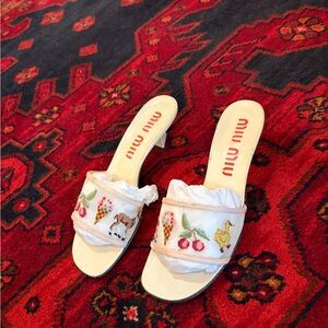 Miu Miu Cream Embroidered Mules